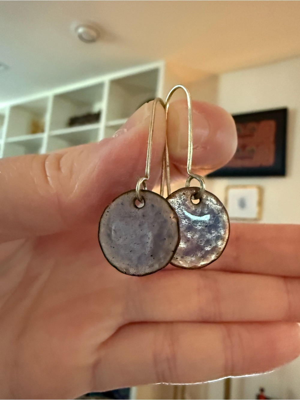 Handcrafted Purple Toned Disc Drop Earrings